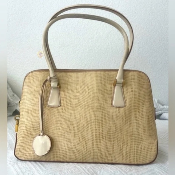 Salvatore Ferragamo Handbags - Salvatore Ferragamo Bi-Color Creme Embossed Leather Shoulder Bag